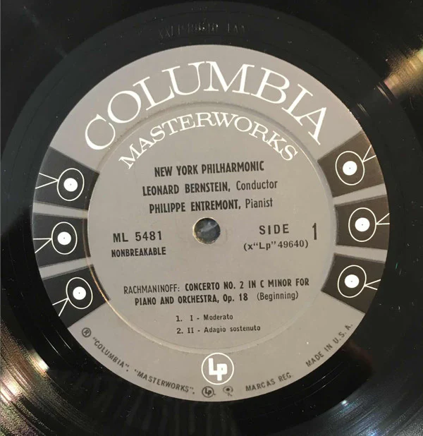 Sergei Vasilyevich Rachmaninoff : Philippe Entremont, Leonard Bernstein, New York Philharmonic - Concerto No. 2 / Three Preludes For Piano: No. 3 In D Minor, Op. 23 / No. 6 In E-Flat Major, Op. 23 / No. 2 In C-Sharp Minor, Op. 3 (LP, Mono) (Very Good (V - Image 3