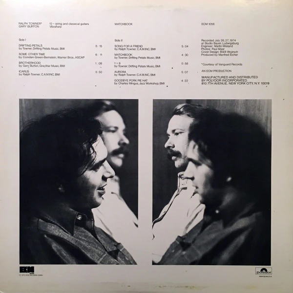 Ralph Towner / Gary Burton - Matchbook (LP, Album, Pit) (Very Good Plus (VG+)) - Image 2