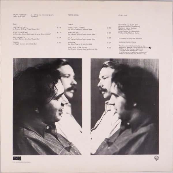 Ralph Towner / Gary Burton - Matchbook (LP, Album, RE, Wak) (Very Good (VG)) - Image 2