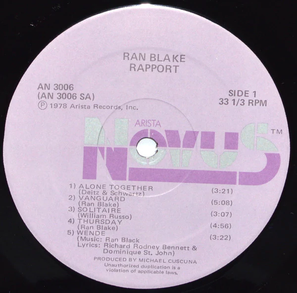 Ran Blake - Rapport (LP, Album) (Very Good (VG)) - Image 4