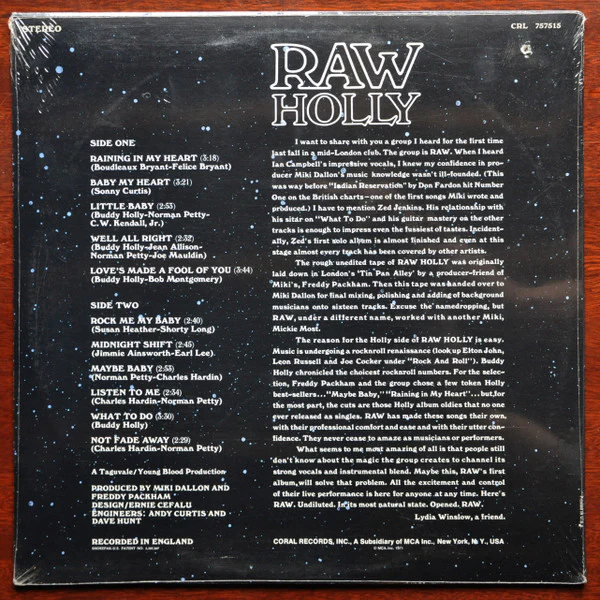 Raw - Raw Holly (LP, Album) (Very Good (VG)) - Image 2