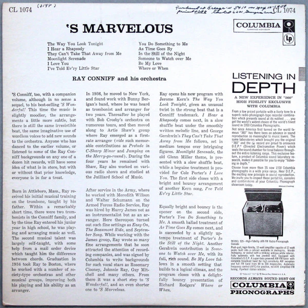 Ray Conniff & His Orchestra - 'S Marvelous (LP, Album, Mono) (Near Mint (NM or M-)) - Image 2