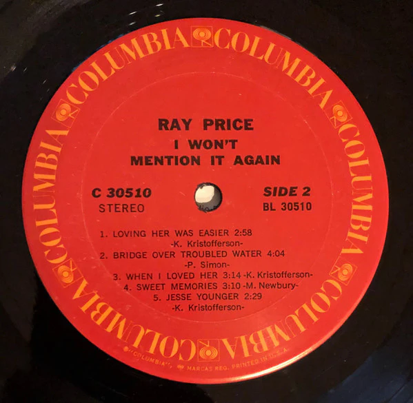 Ray Price - I Won't Mention It Again (LP, Album) (Very Good Plus (VG+)) - Image 4