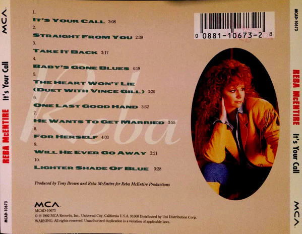 Reba McEntire - It's Your Call (CD, Album) (Very Good Plus (VG+)) - Image 2