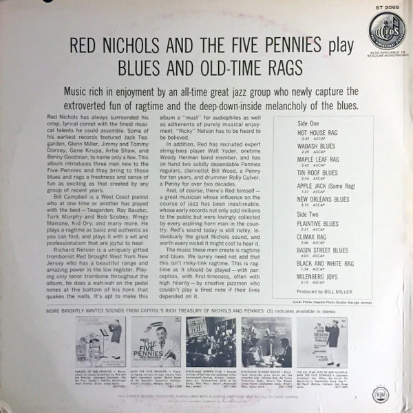 Red Nichols And His Five Pennies - Blues And Old-Time Rags (LP) (Near Mint (NM or M-)) - Image 2