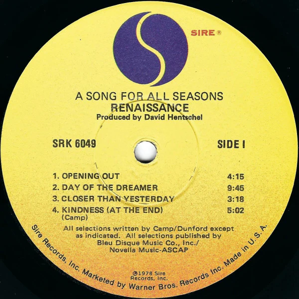 Renaissance - A Song For All Seasons (LP, Album, Win) (Very Good (VG)) - Image 3