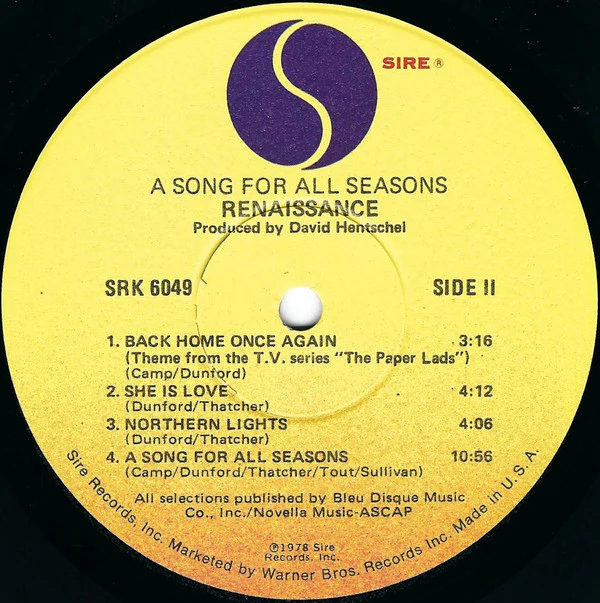 Renaissance - A Song For All Seasons (LP, Album, Win) (Very Good (VG)) - Image 4