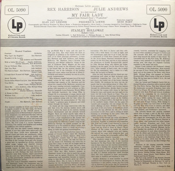 Rex Harrison, Julie Andrews - My Fair Lady (LP, Album, Mono) (Very Good (VG)) - Image 2