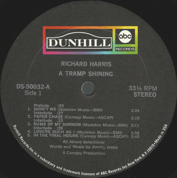 Richard Harris - A Tramp Shining (LP, Album, RP, Uni) (Very Good Plus (VG+)) - Image 5