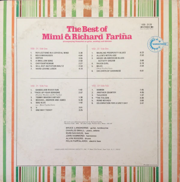 Richard & Mimi Farina - The Best Of Mimi & Richard Fariña (2xLP, Comp) (Very Good Plus (VG+)) - Image 2