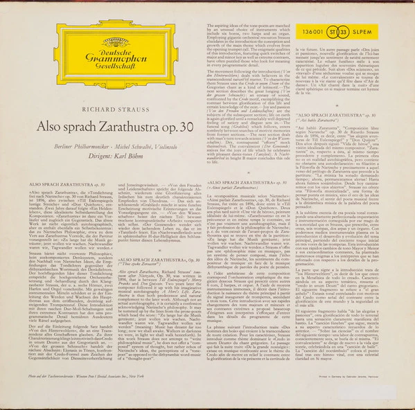 Richard Strauss - Berliner Philharmoniker, Karl Böhm - Also Sprach Zarathustra, Op. 30 (LP) (Very Good Plus (VG+)) - Image 2