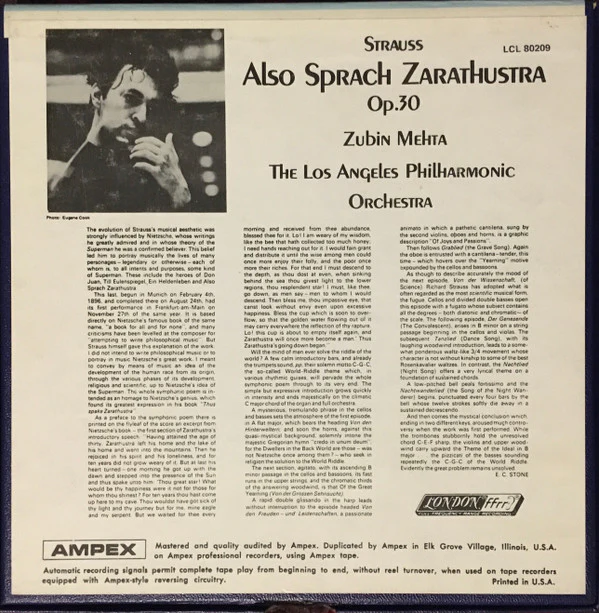 Richard Strauss, Los Angeles Philharmonic*, Zubin Mehta - Also Sprach Zarathustra (Reel, 4tr Stereo, 7" Reel) (Very Good Plus (VG+)) - Image 2