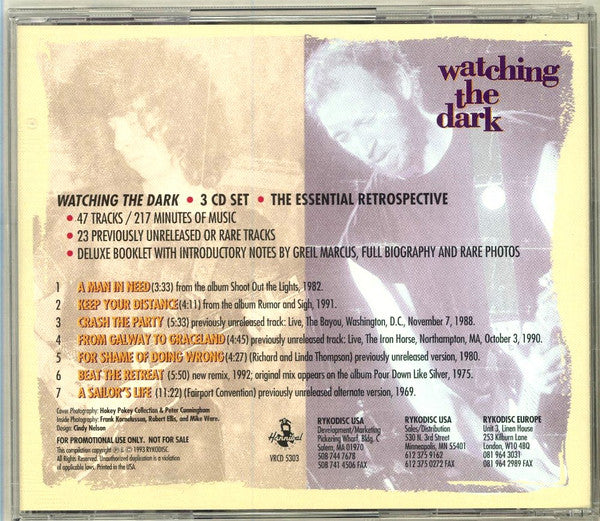 Richard Thompson - Watching The Dark Sampler (The History Of Richard Thompson) (CD, Comp, Promo, Smplr) (Near Mint (NM or M-)) - Image 2