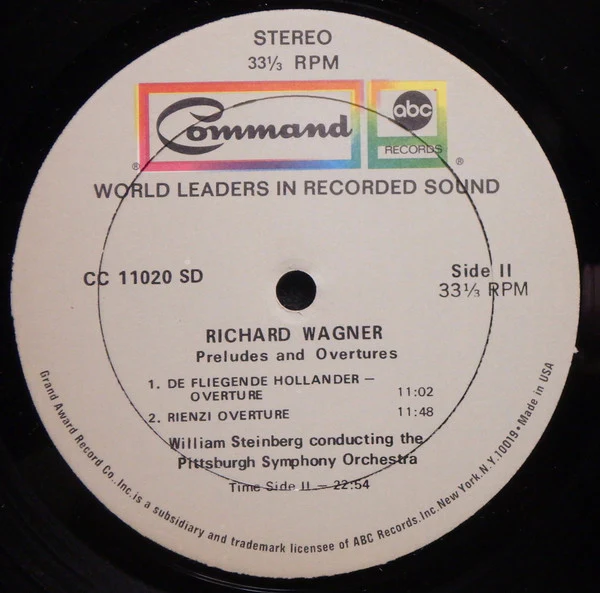 Richard Wagner - William Steinberg, The Pittsburgh Symphony Orchestra - Preludes And Overtures (LP, Album, Gat) (Very Good Plus (VG+)) - Image 4