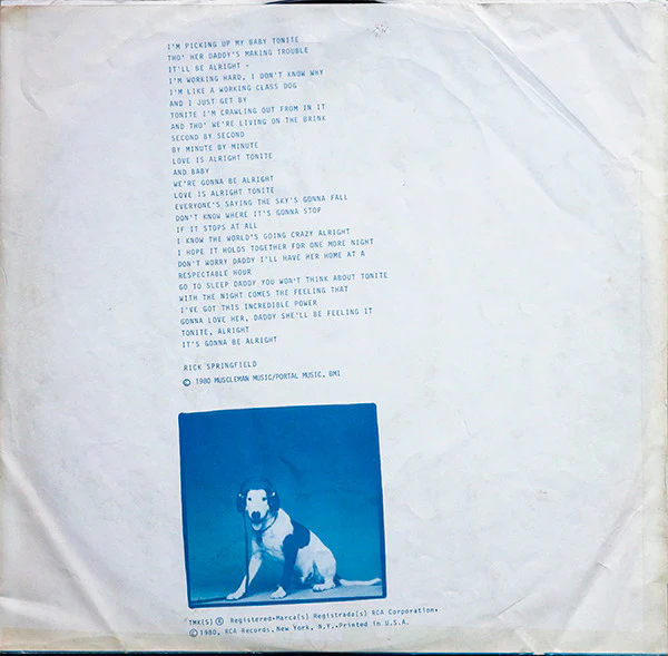 Rick Springfield - Working Class Dog (LP, Album, Ind) (Very Good Plus (VG+)) - Image 5