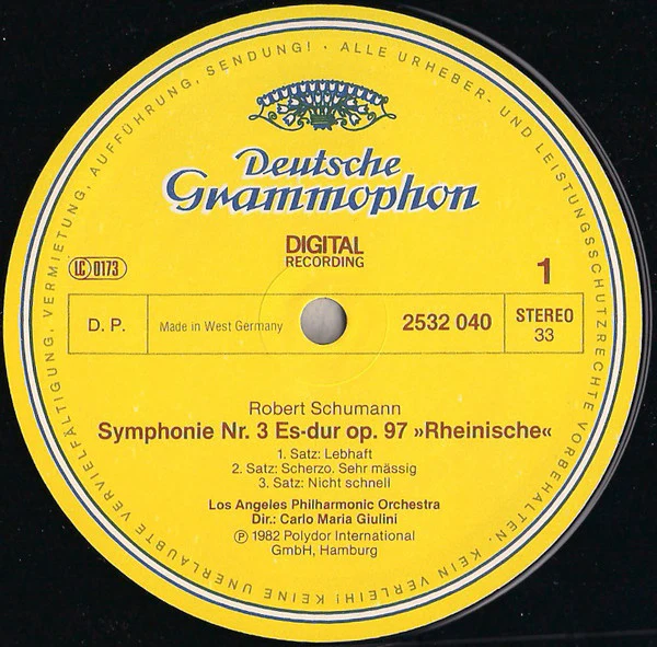 Robert Schumann, Carlo Maria Giulini, Los Angeles Philharmonic Orchestra - Symphonie No. 3 »Rheinische« / Manfred-Ouvertüre (LP, RP) (Very Good Plus (VG+)) - Image 3
