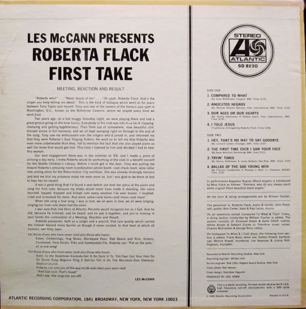 Roberta Flack - First Take (LP, Album, PR ) (Near Mint (NM or M-)) - Image 2
