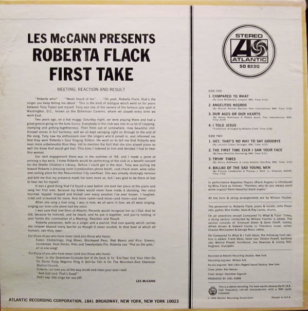 Roberta Flack - First Take (LP, Album, PR ) (Very Good (VG)) - Image 2