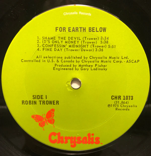Robin Trower - For Earth Below (LP, Album, Ter) (Very Good (VG)) - Image 3