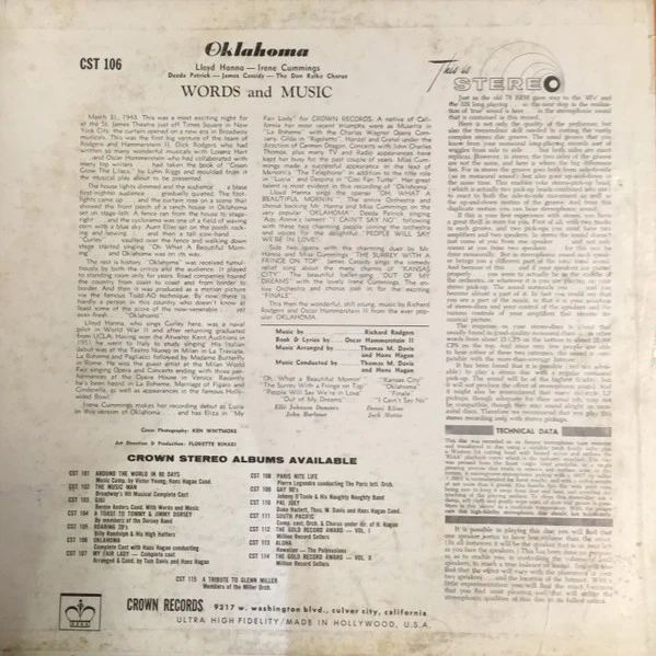 Rodgers & Hammerstein - Rodgers & Hammerstein's Oklahoma (LP, Red) (Very Good Plus (VG+)) - Image 2