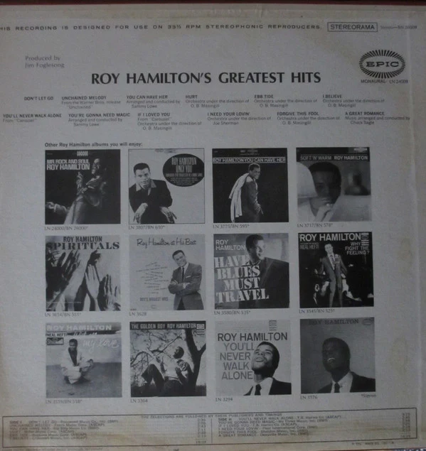 Roy Hamilton - Roy Hamilton's Greatest Hits (LP, Comp) (Very Good (VG)) - Image 2