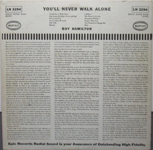 Roy Hamilton - You'll Never Walk Alone (LP, Album, Mono) (Near Mint (NM or M-)) - Image 2