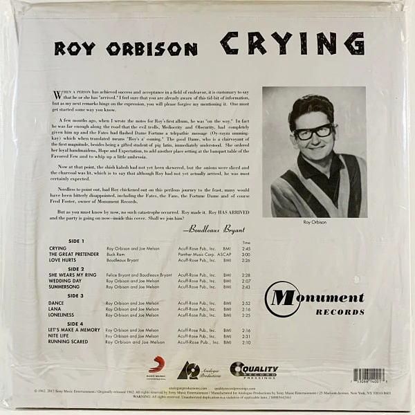 Roy Orbison - Crying (2xLP) (Mint (M)) NEW & SEALED - Image 2