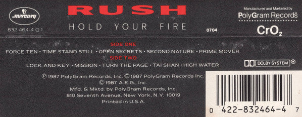 Rush - Hold Your Fire (Cass, Album, RE, CrO) (Very Good Plus (VG+)) - Image 2