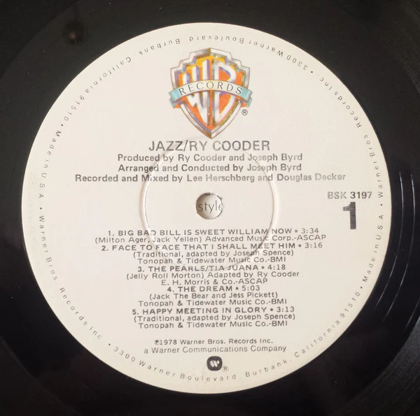 Ry Cooder - Jazz (LP, Album, Win) (Very Good Plus (VG+)) - Image 3