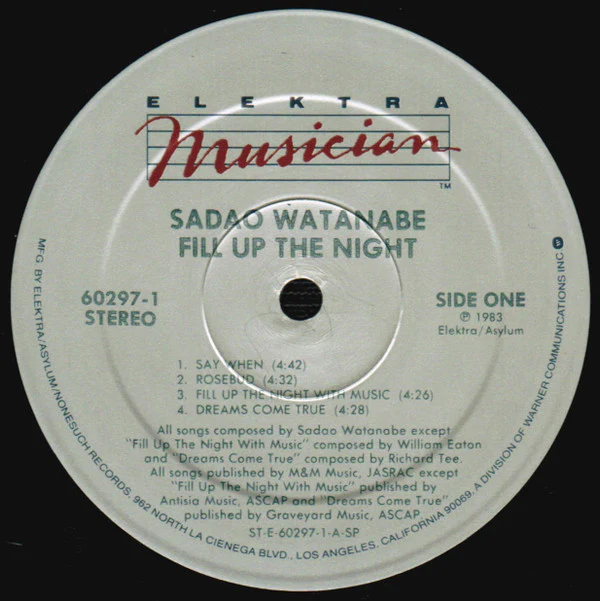Sadao Watanabe - Fill Up The Night (LP, Album, Spe) (Very Good Plus (VG+)) - Image 3