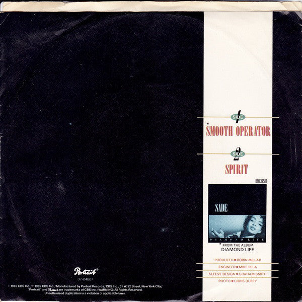 Sade - Smooth Operator (7", Single, Styrene, Pit) (Near Mint (NM or M-)) - Image 2