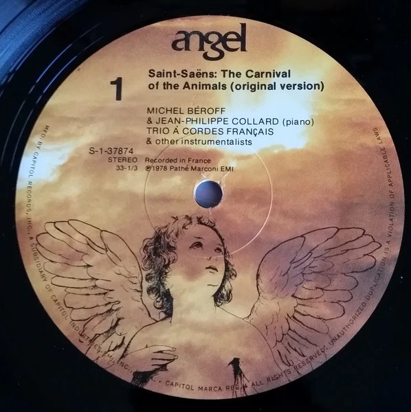 Camille Saint-Saëns - Michel Béroff, Jean-Philippe Collard, Maurice André - The Carnival Of The Animals (Original Version) / Septet For Trumpet, Piano And Strings (LP) (Near Mint (NM or M-)) - Image 3