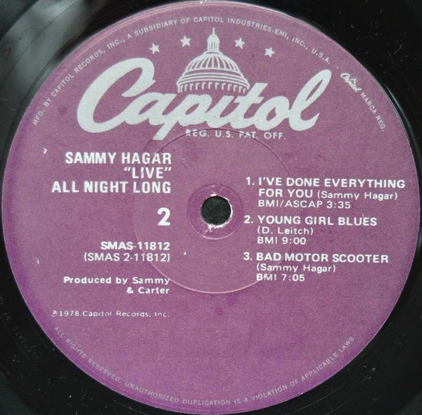 Sammy Hagar - All Night Long (LP, Album, Jac) (Good Plus (G+)) - Image 5