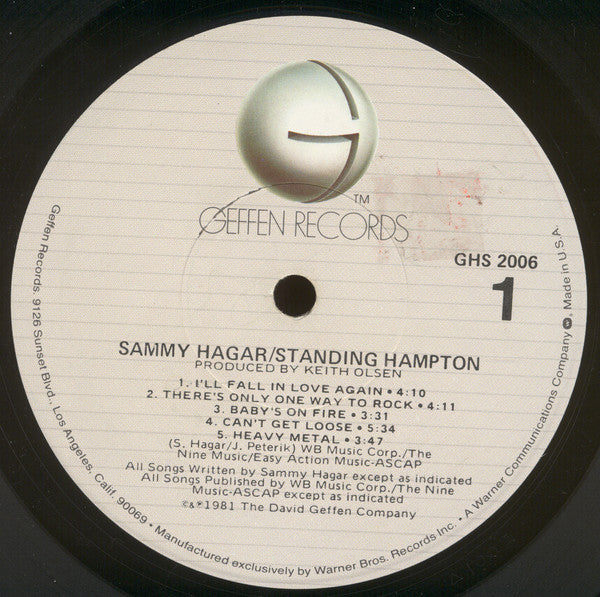 Sammy Hagar - Standing Hampton (LP, Album, Art) (Good Plus (G+)) - Image 3