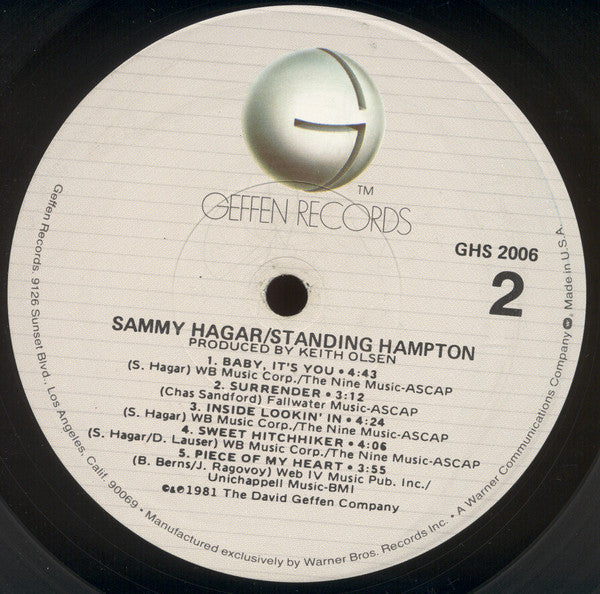 Sammy Hagar - Standing Hampton (LP, Album, Art) (Good Plus (G+)) - Image 4