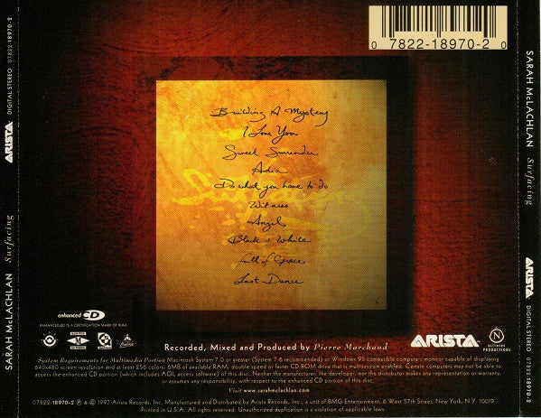 Sarah McLachlan - Surfacing (CD, Album, Enh) (Near Mint (NM or M-)) - Image 2