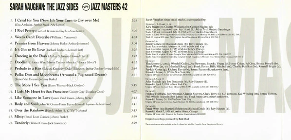 Sarah Vaughan - The Jazz Sides - Verve Jazz Masters 42 (CD, Comp) (Very Good Plus (VG+)) - Image 4