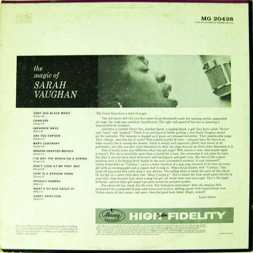 Sarah Vaughan - The Magic Of Sarah Vaughan (LP, Album, Mono) (Very Good Plus (VG+)) - Image 2