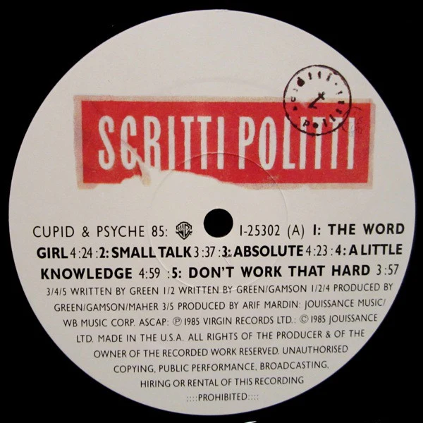 Scritti Politti - Cupid & Psyche 85 (LP, Album) (Near Mint (NM or M-)) - Image 3