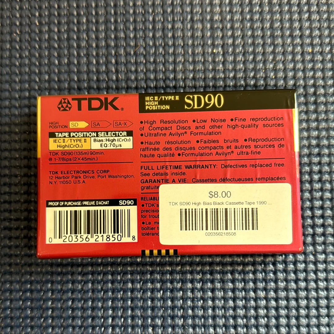 TDK SD90 High Bias Black Cassette Tape 1990 - Sealed - Image 2