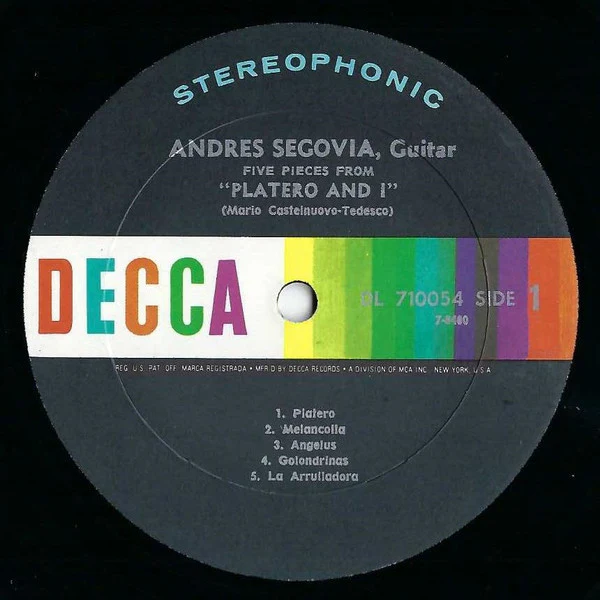 Andrés Segovia - Five Pieces From "Platero And I" (LP, Album) (Very Good Plus (VG+)) - Image 3