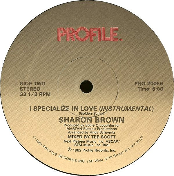 Sharon Brown - I Specialize In Love (12", Single) (Very Good (VG)) - Image 2
