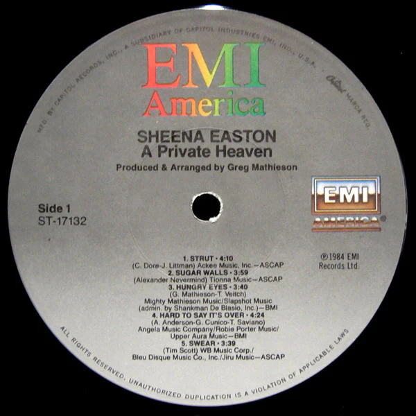 Sheena Easton - A Private Heaven (LP, Album, Win) (Very Good Plus (VG+)) - Image 4