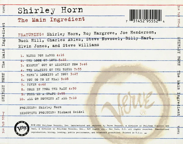 Shirley Horn - The Main Ingredient (CD, Album) (Near Mint (NM or M-)) - Image 2