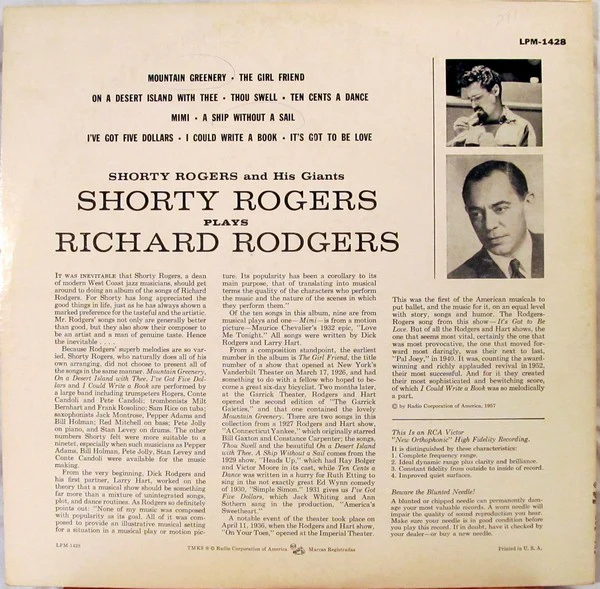 Shorty Rogers And His Giants - Shorty Rogers Plays Richard Rodgers (LP, Album, Mono, Ind) (Very Good Plus (VG+)) - Image 2