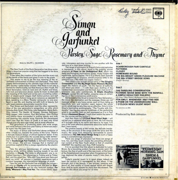 Simon And Garfunkel* - Parsley, Sage, Rosemary And Thyme (LP, Album, Mono) (Very Good (VG)) - Image 2