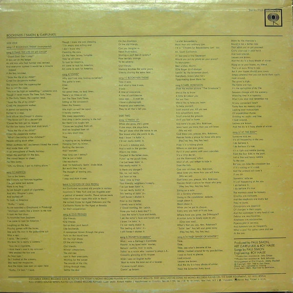 Simon & Garfunkel - Bookends (LP, Album, RE) (Very Good (VG)) - Image 2