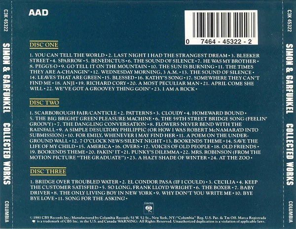 Simon & Garfunkel - Collected Works (3xCD, Album, Comp, RE) (Near Mint (NM or M-)) - Image 2