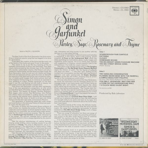 Simon & Garfunkel - Parsley, Sage, Rosemary And Thyme (LP, Album, RP, Ter) (Good (G)) - Image 2