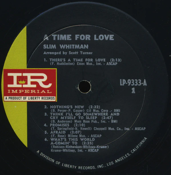 Slim Whitman - A Time For Love (LP, Album, Mono) (Near Mint (NM or M-)) - Image 3